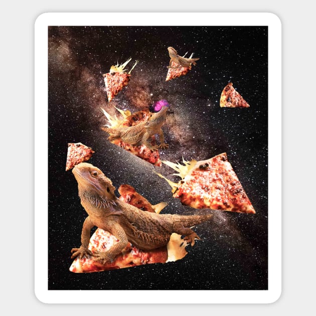 Galaxy Bearded Dragon On Pizza - Space Lizard Sticker by Random Galaxy